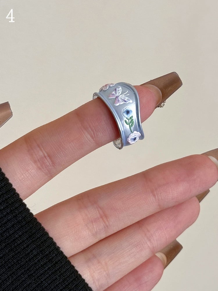 8 Bittersweet Butterfly And Ring Blue Floral Design Y2K Options