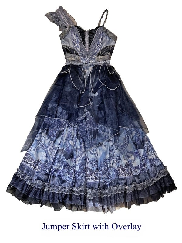 Waist Full Blue Lolita High Set with Jumper Overlay Print Skirt Angel Dark