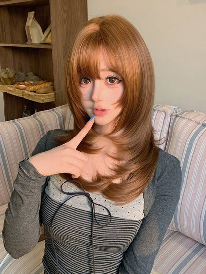 Caramel 56cm Straight Wig with Air Bangs - Alice Garden