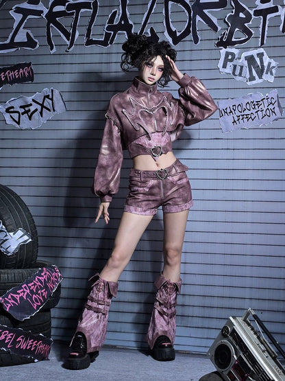 Pink Rhinestone Harness Butterfly Punk Belt Pastel Dusty Detachable Shorts Denim Leg Y2K with