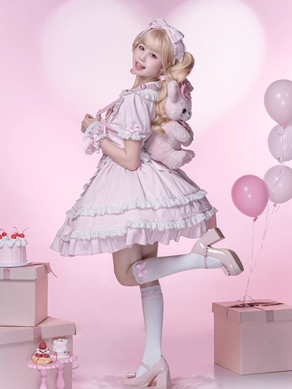 Lolita Kleid Stück Akzente Schule Rosa Peter Pan Kragen Bowknot Licht Alte