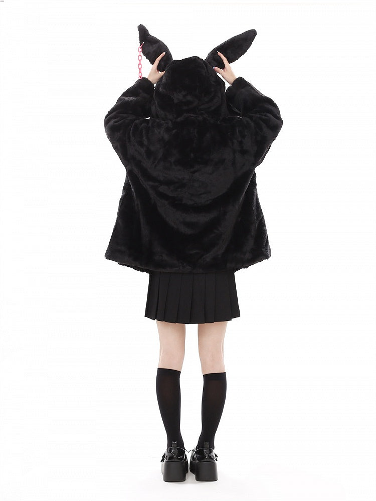 Hooded Fleece Bunny Ears Black Lining Coat