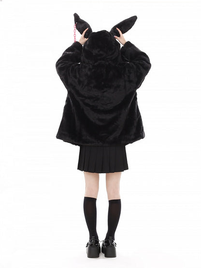 Hooded Fleece Bunny Ears Black Lining Coat