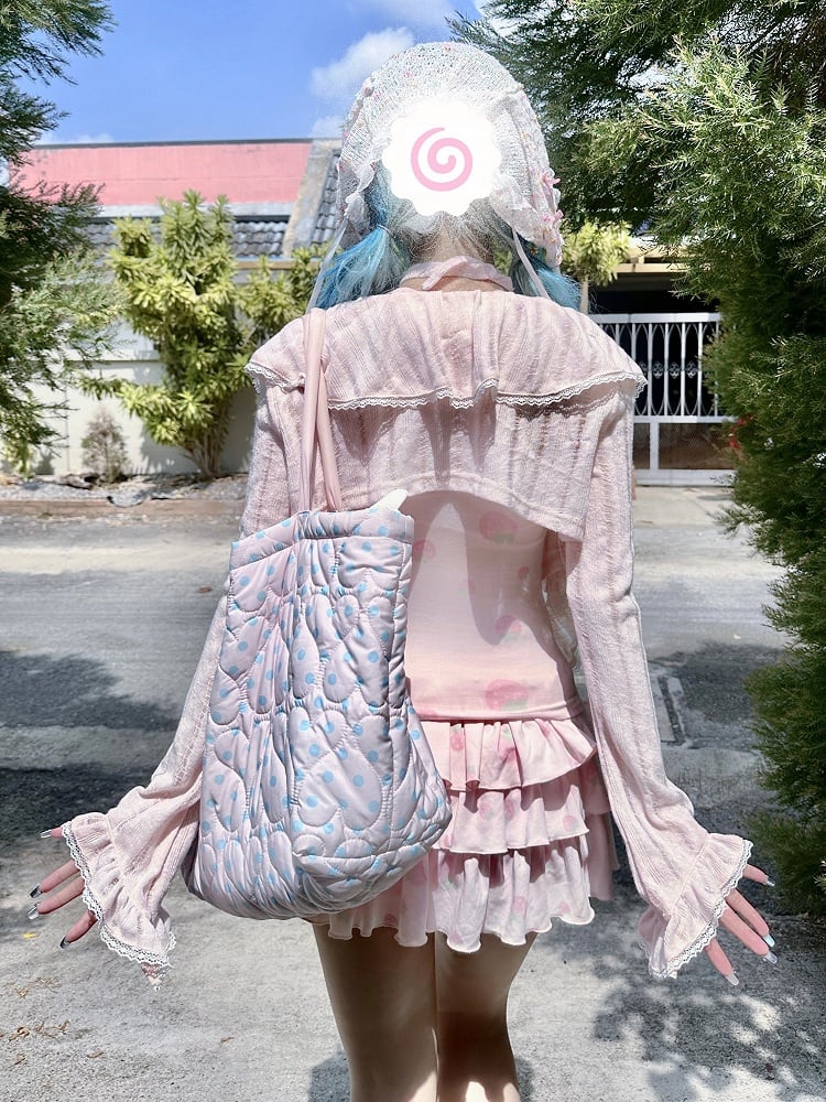 Ruffle Accents Semi-Sheer Trim Protection Pink Lace Sun Cascading Cardigan with