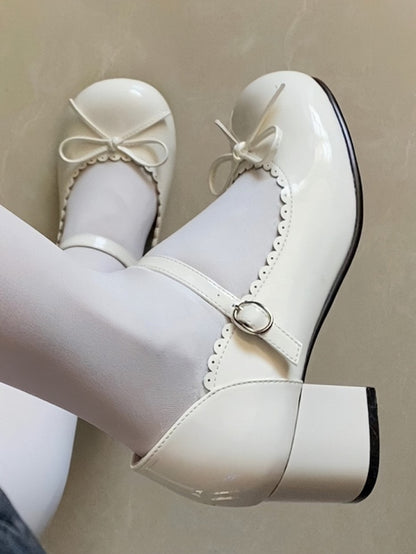 White 5cm Lolita Janes Mary Bow Scalloped Sweet Trim with Mid-heel Accents