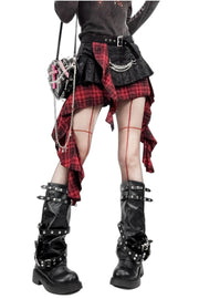 Rear-side styling of tartan asymmetric skirt