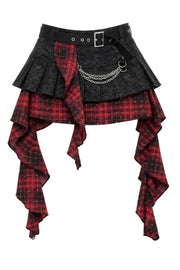 Full asymmetric outline of red tartan skirt