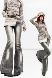 Distressed gray flared trousers in full styling