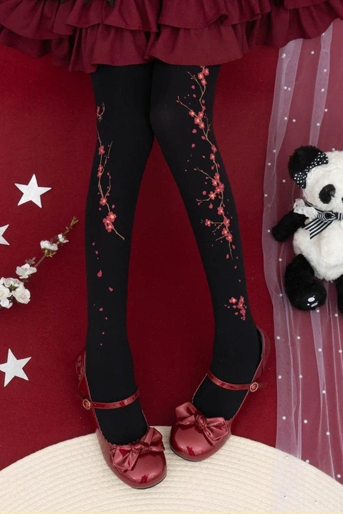 Hidden Plum Blossom Floral Tights