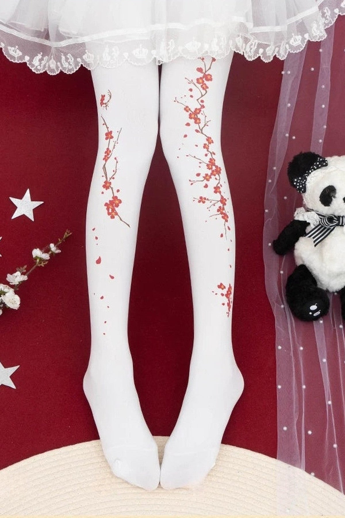 Hidden Plum Blossom Floral Tights