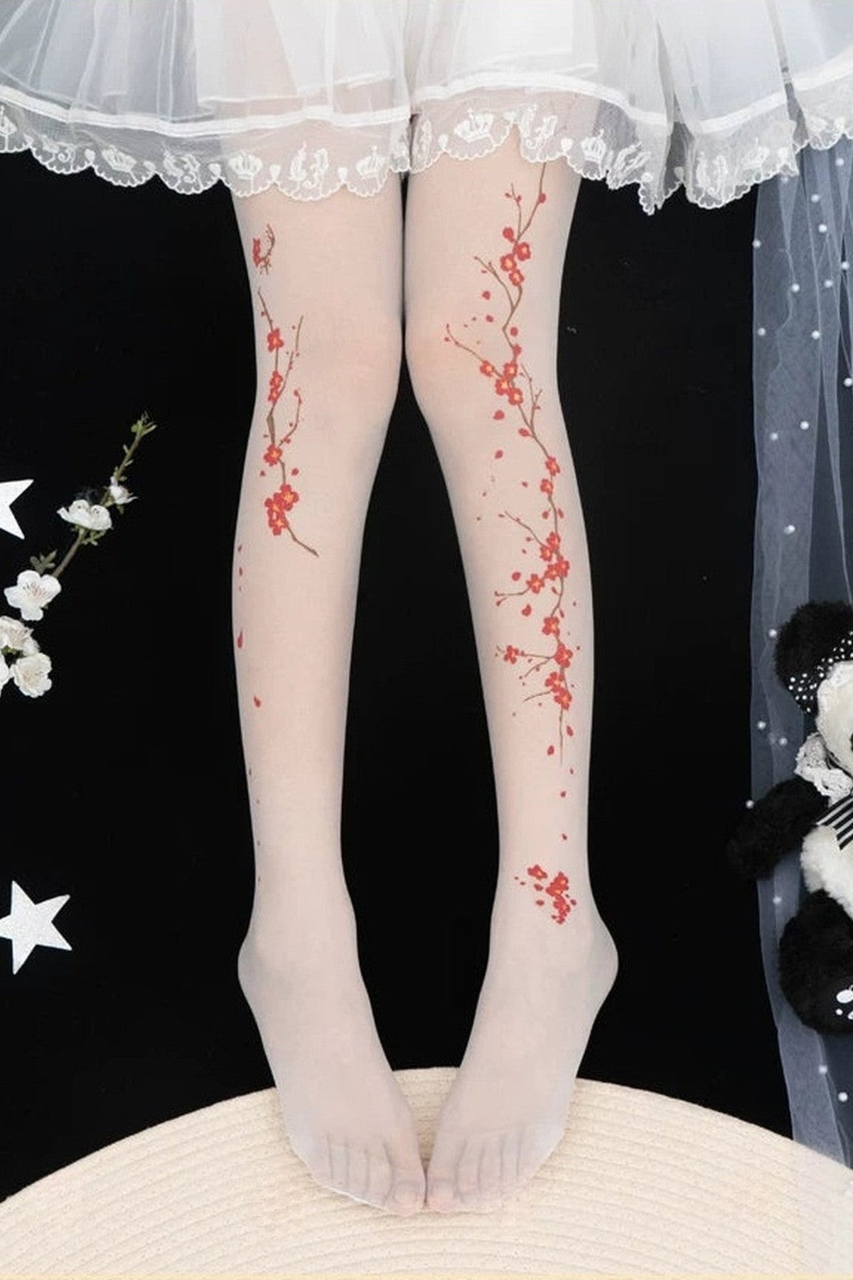 Hidden Plum Blossom Floral Tights