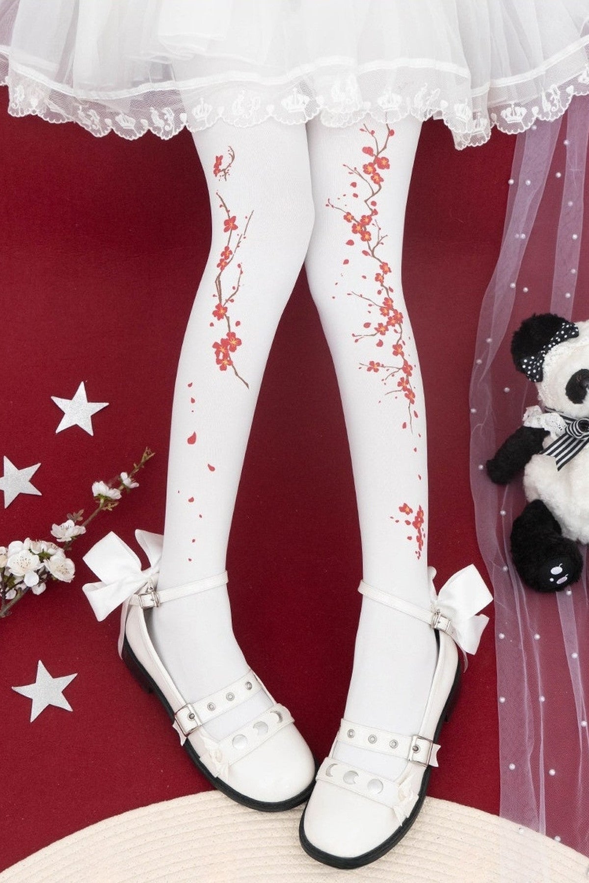 Hidden Plum Blossom Floral Tights