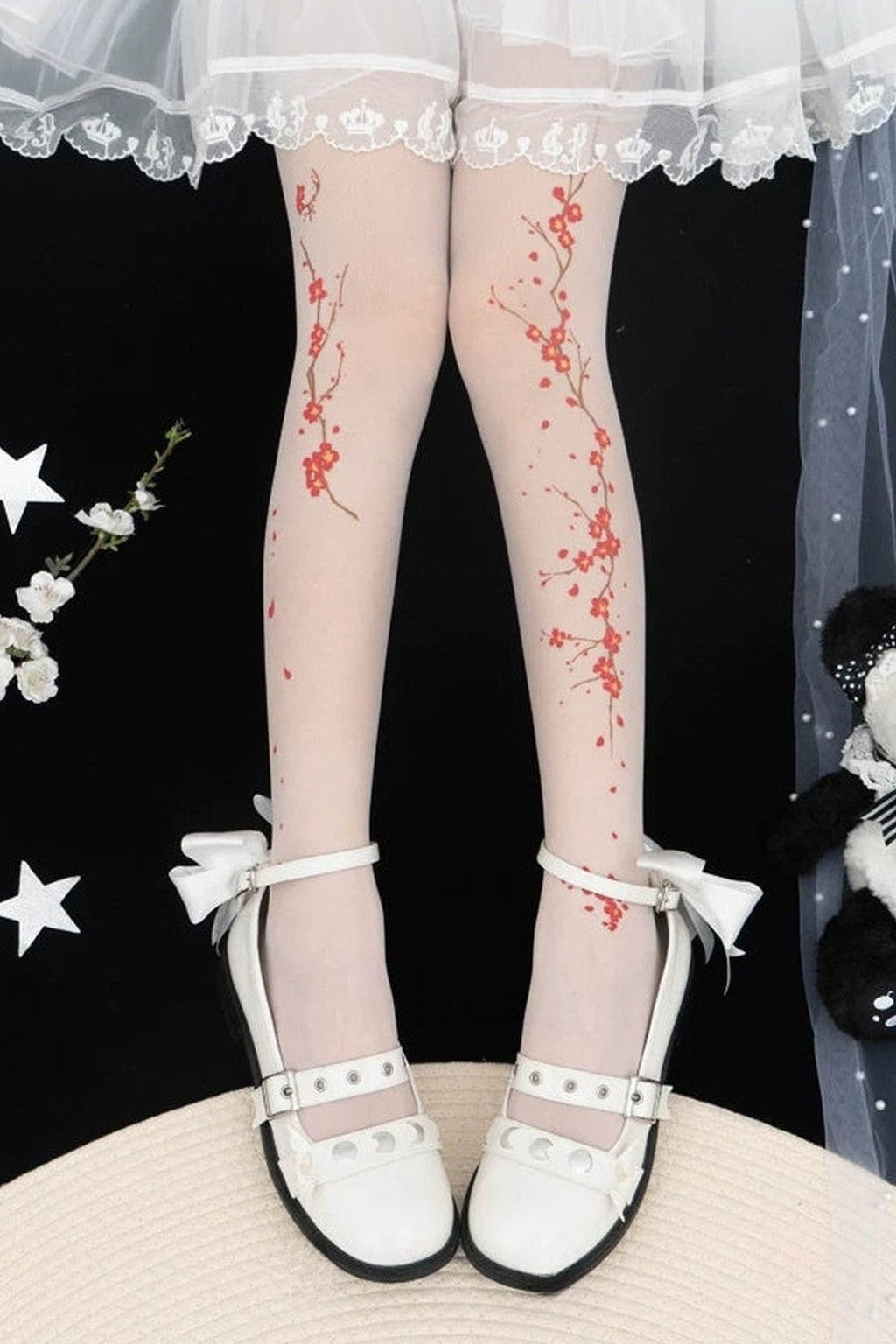 Hidden Plum Blossom Floral Tights