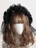 Lolita with Ruffled Yellow Accent KC Black/White/Light Tulle Bow