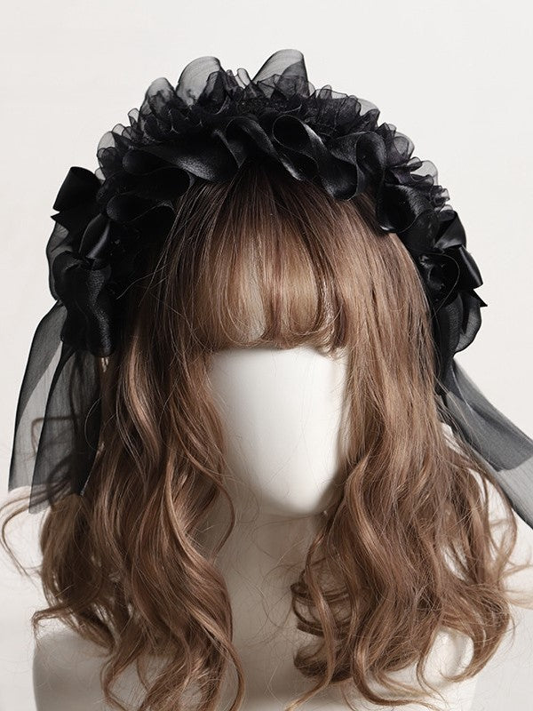 Lolita with Ruffled Yellow Accent KC Black/White/Light Tulle Bow