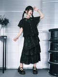 Gothic Black Asymmetrical Three-Tier Skirt with Sea Lily - Quirky Hut