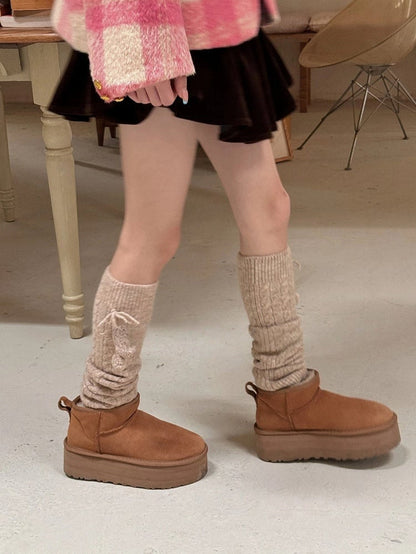 Knit Warmers Cable Leg Pom-Pom Tie with