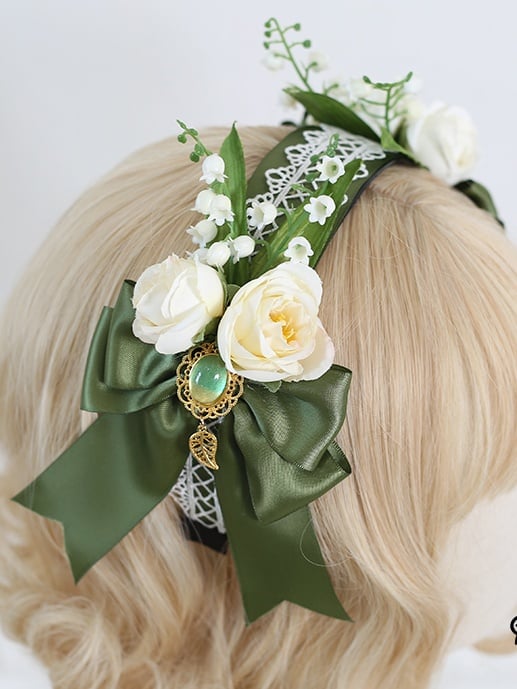 von und Vintage Green Bowknot Decorated Valley Country Lolita KC the Lily