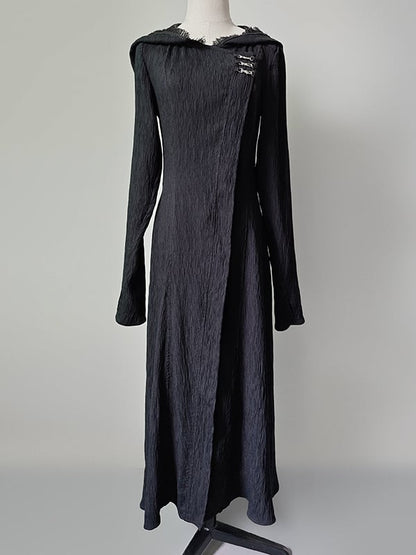 Gothic Lolita Ouji Mantel in Schwarz mit Kapuze