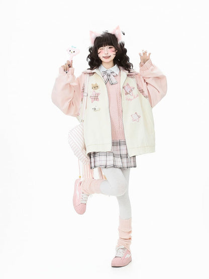 Collar Cat Brown/Pink Color-Block Embroidered with Jacket Plaid and