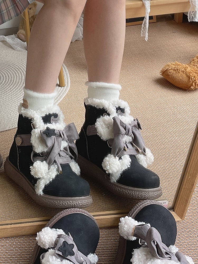 Sohle für Akzente Schwarz Ankle Lolita Stiefel Schleife 3cm Grau mit