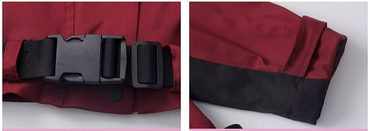 Red and Black Colorblock Sleeves Buckle Strap Unisex Jacket