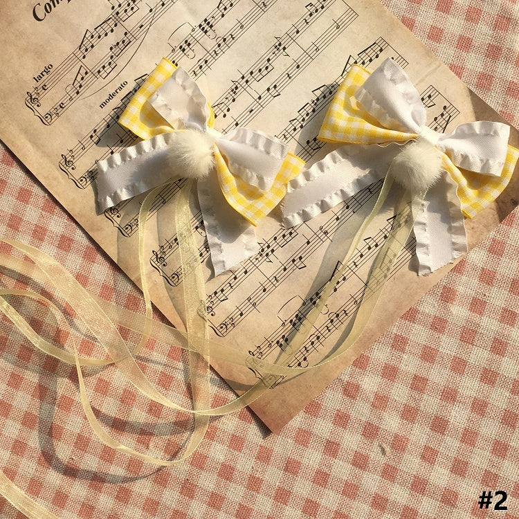 Size Yellow Pom-Pom Options Lolita Bowknot 2 Hairclip With