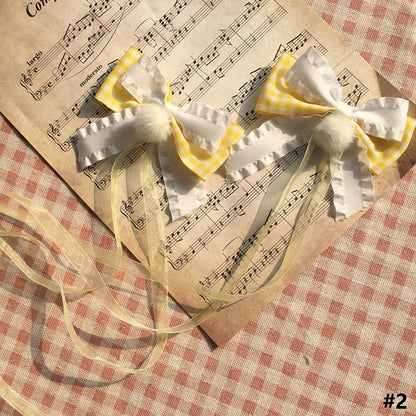 Size Yellow Pom-Pom Options Lolita Bowknot 2 Hairclip With