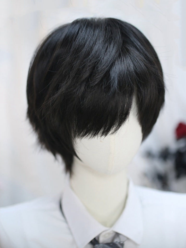 Schwarze 25-30CM kurze glatte Perücke