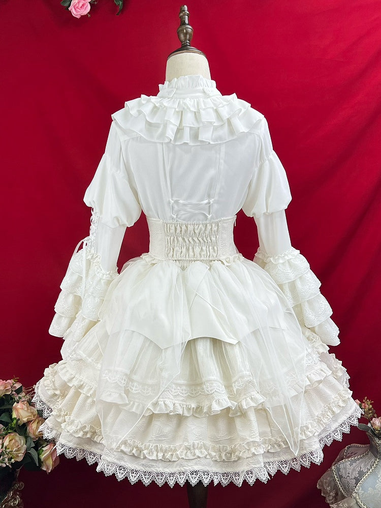 ロリータジャボのベルシロと白いシャツのネクタイ、ゴシックスリーブのレイヤード