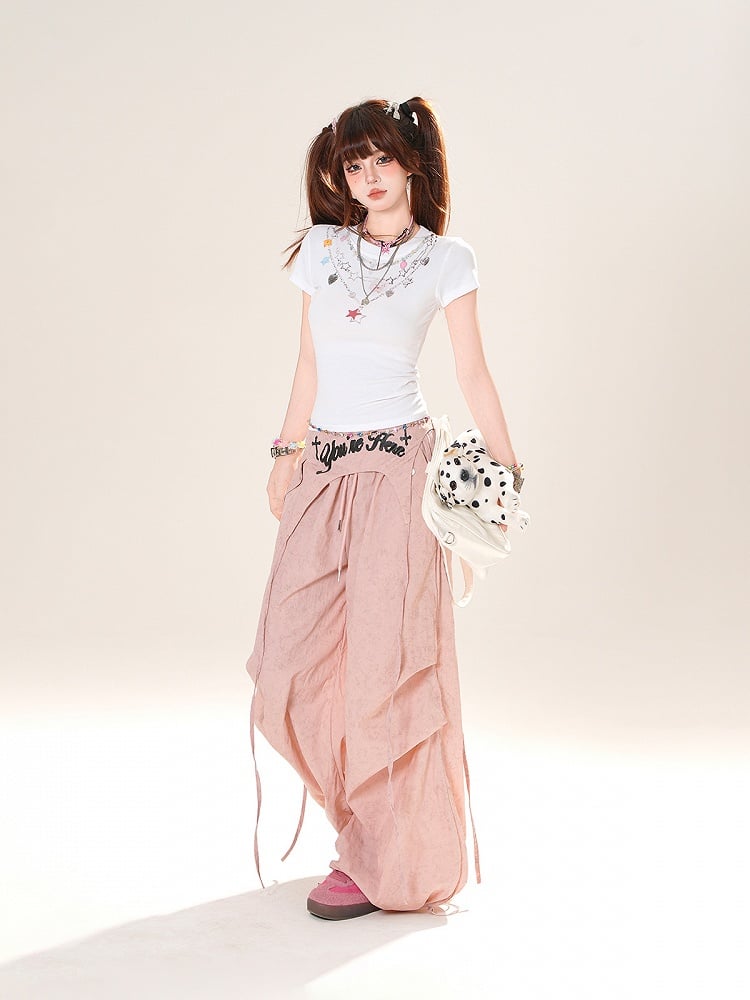 T-Shirt Weiß Rundhals Stern Halskette Print