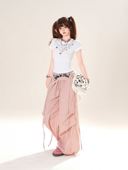 T-Shirt Weiß Rundhals Stern Halskette Print