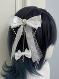 Dual Color Bow Bead Chain Hair Clip with Cross - Magic Diary