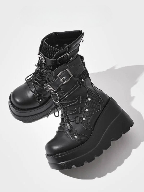 - Style in Boots Ankle Closure Platform Black Lace-up Gothic