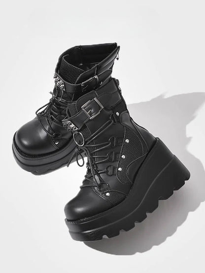 - Style in Boots Ankle Closure Platform Black Lace-up Gothic