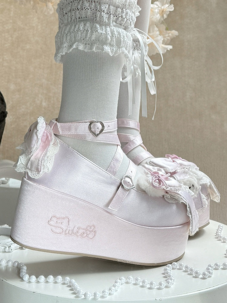 with Janes Teddy in Mary Plush Ears Satin Platform Pink
