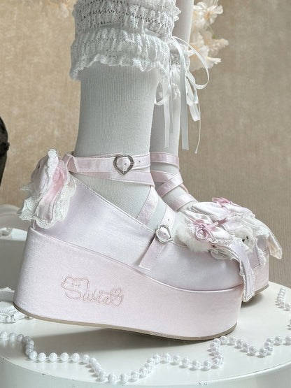 with Janes Teddy in Mary Plush Ears Satin Platform Pink