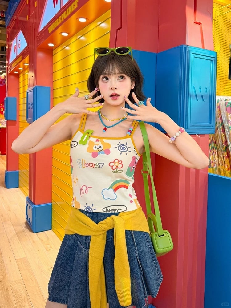 Decora Kei Colorful Cartoon Print Cami Top