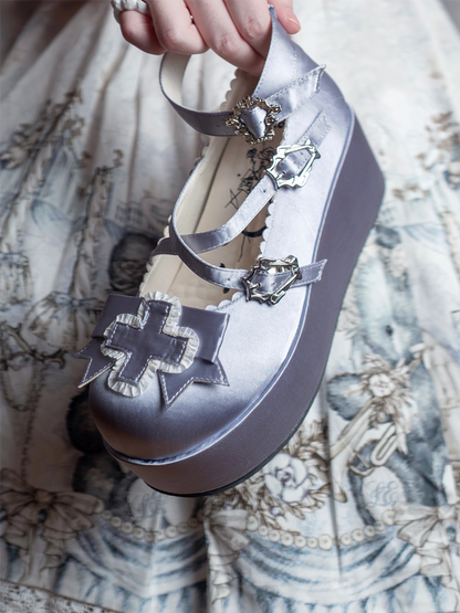 Straps Silver Buckle with Shoes Platform Balletcore Satin Gothic Heel Elegance 6cm Criss-cross Chunky