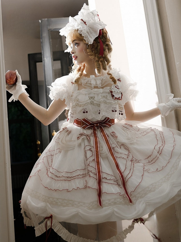 White Round Neck Blouse Lolita Sleeves Puff