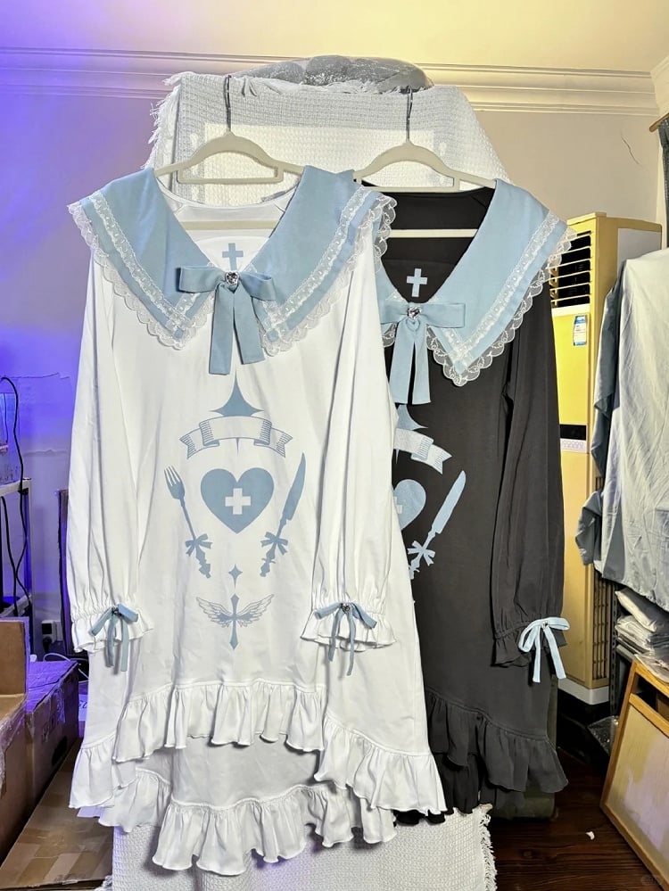 Dinner' Kei Dress Print Light Sailor with Blue 'Angel's Jirai