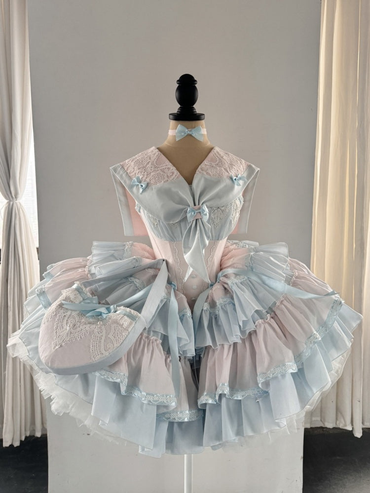 Pink and Blue Princess Corset Puffy Dress Tiered Ruffle Skirt Full Set