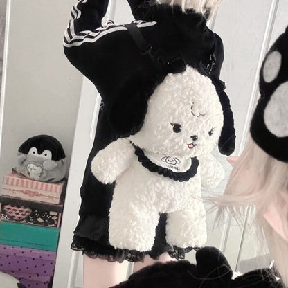 Weißer Plüsch-Rucksack mit Welpentasche