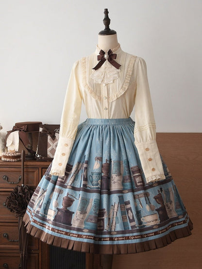 Beige Leg-of-Mutton Sleeves Lace Trim Elegant Blouse - Dream Whale