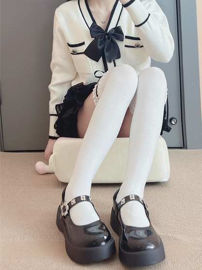 Milk White/Red/Black Bowknot Sweet Lace Trim Overknee Stockings