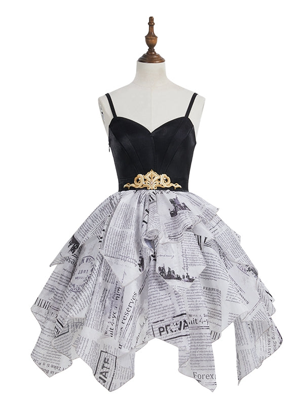 Eleganter Rock, mehrlagiges Pulloverkleid, Lolita-Print, Zeitungstaschentuch