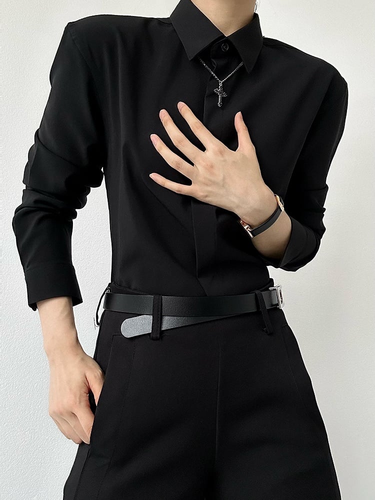 Flat Lolita Long-Sleeve Black with Shirt Ouji Unisex Pointed