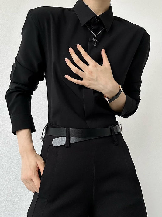 Flat Lolita Long-Sleeve Black with Shirt Ouji Unisex Pointed