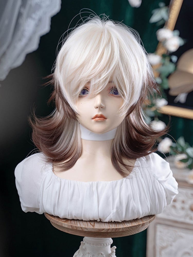 Short Ombre And With Hair Brown White Wig Color Ouji Bangs Length 43CM Air