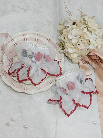 Detachable Blue Red/Green/Pink Floral Puff Lolita Trim Scalloped Sweet with Dark Edge Sleeves